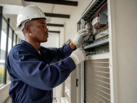 Técnico ADONDO a realizar manutenção eléctrica em Maputo